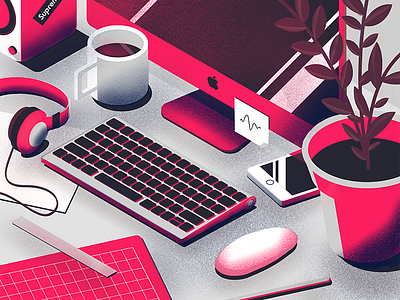 Desk Recolor illustration illustrator iphone isometric plant texture vector