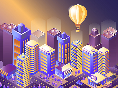 Night city 3d biulding city illustration isometric isometry megalopolis modern skyline skyscrapers smart vector