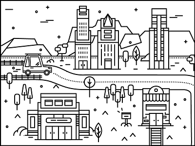 Consumer City buildings city flat icon icon set illustration landscape line icon town trees vector