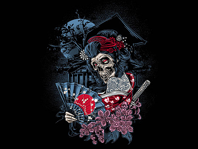 skull geisha animation branding design illustration lettering typography vector