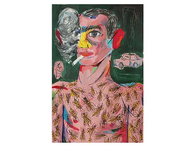 smoke scares away the bees colorful editorial illustration illustration painting texture