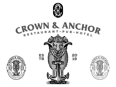 Crown And Anchor anchor crown emblem etching illustration logo monogram old school pub sheep vintage