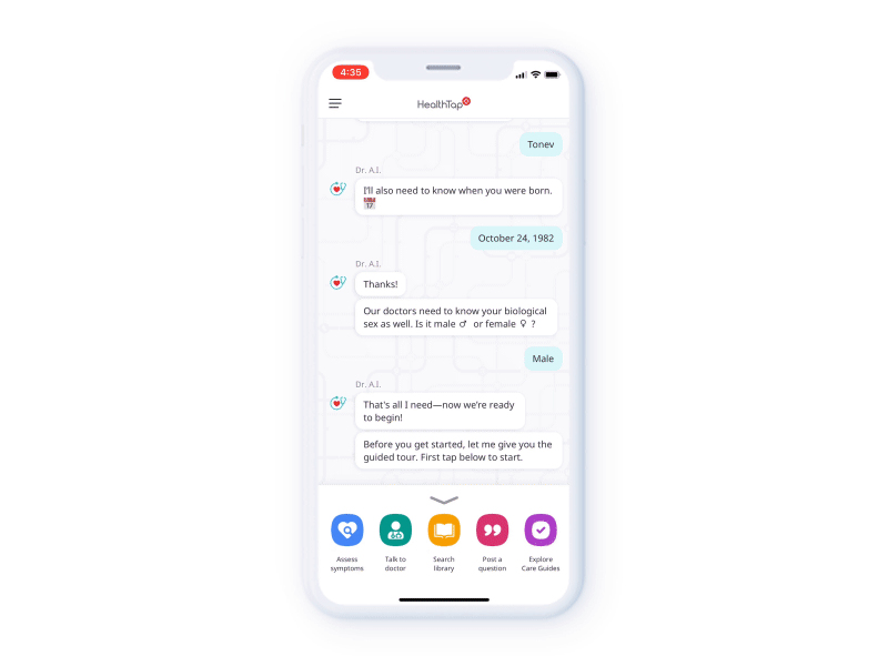 HealthTap Tutorial Animation animation chat design health healthtap navigation new user experience nux onboarding signup tip ui