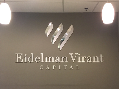 Eidelman Virant Logo/Sign chrome ev logo logo design metal monogram sign signage