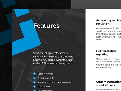 Payco Features banking blockchain crypto payments cryptocurrency design landing page payment solution website