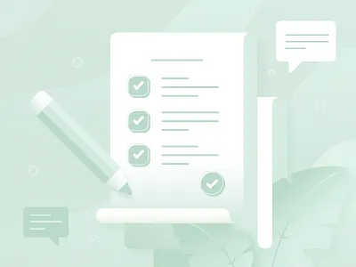 Survey monochromatic v.2 checkbox doc flat illustration leaf list mobile monochromatic pencil plant survey waves