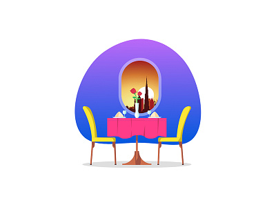 Restaurant in Airplane illustration illustration restaurant rose table ui