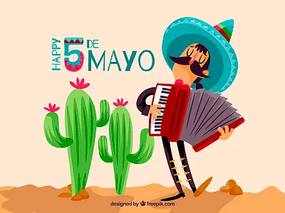 5 de Mayo character 5 de mayo accordeon cactus freepik illustration mariachi mexican mexico musician vector