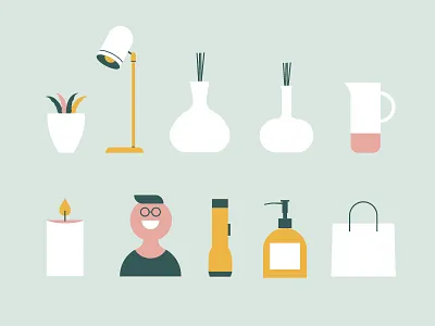 Icons bag flat icon illustration lamp person plant shop vector