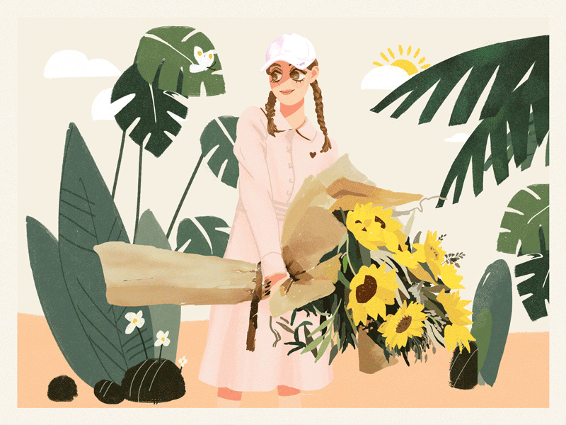 sunflower after effect dynamic effect girl illustration plant smile summer sunflower sunshine