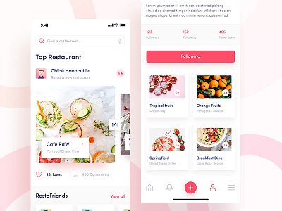 Resto friends App Exploration ai food app favorite dish favorite dish food app my restaurant app recipe app restaurant home restaurant newsfeed restaurant profile restaurant ui share social app top restaurant