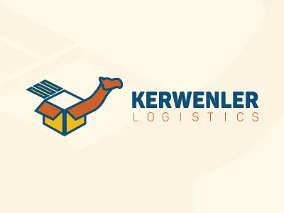 Kerwenler Logistics blue box brand brown camel logistics logo open yellow