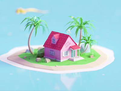 Kame house 3d b3d blender dbz dragon ball house island isometric kame house low poly render