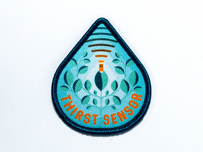 Space Badge: Thirst Sensor badge design green illustration orange patch plant real texture space water