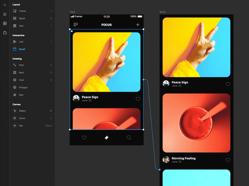 Framer X: Scrolling animation app black contrast dark framer gif photo scroll scrolling