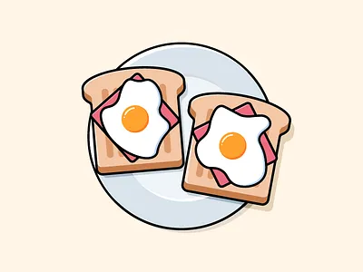 Ham x Egg bread breakfast cute design food illustration illustrator simple snack toast vector warm