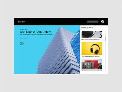 Reader: A Publishing Platform blog design grid landing page ui uiux user interface ux web design website