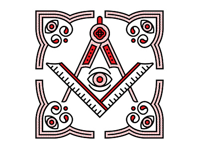 Conspiracy. compass conspiracy eye flat freemason halftone illustration monoline red vector