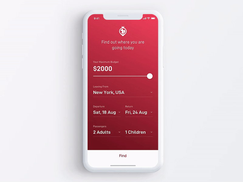Travel Search animation app interface ios search tickets travel trip