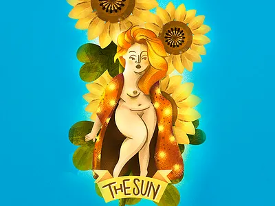 Tarot Card ☀ The SUN ☀ arcana card feminine garden girl illustration sun sunflower tarot woman