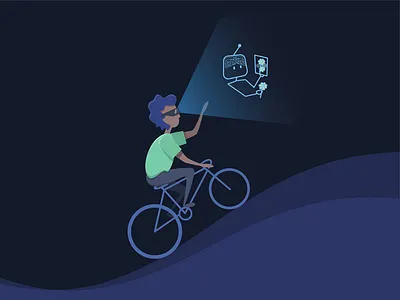 VR Riding bicycle data glasses illustration man recognition robot virtual reality vr