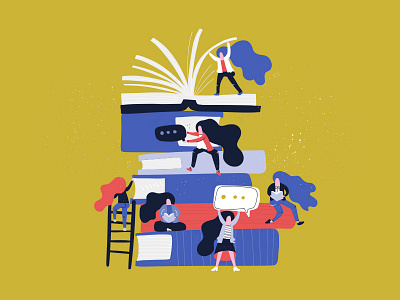 Reading concept big book character event flat giant hand drawn handdrawn illustration no face people vector