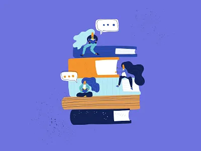 Book Concept books cartoon drawing flat giant hand drawn illustration people reading texture vector woman