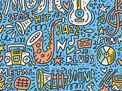 Music Pattern cartoon doodle drawing hand drawn illustration jazz music pattern seamless vector