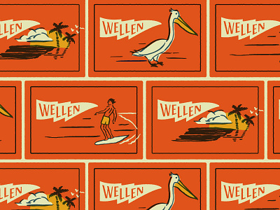 Wellen apparel beach branding design graphic identity illustration lettering logo pelican shirt summer surf type typography vector