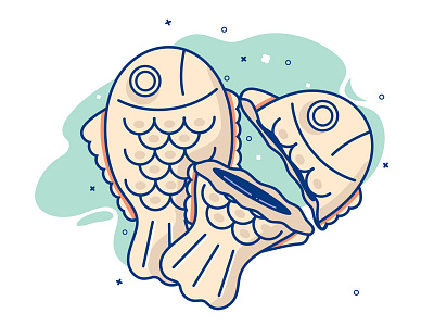 Taiyaki cookie design dessert flat design food icon illustration japan japan food japanese dessert red bean paste street food vector