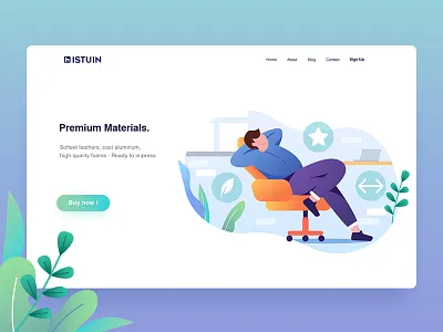 Premium Materials - Header Exploration. blue chair flat furniture header home illustration landingpage office plant