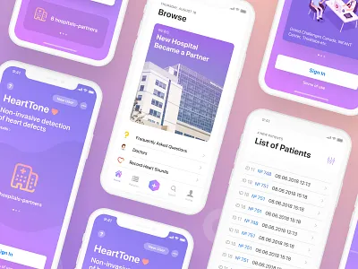 HeartTone App 💜 app doctors health heart hospital list medical menu mobile patients table