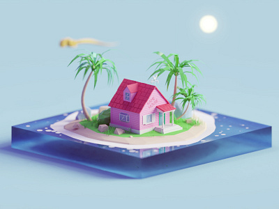 Kame house 3d b3d blender dbz dragon ball house island isometric kame house low poly lowpoly