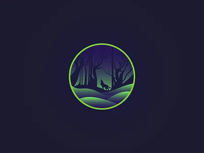 Lonely Wolfie alfa animal evening forest gradient icon illustration logo moon night pack plants sticker tree trees wolf wolfpack