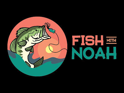 Fish With Noah bass fish fishing illustration logo vlog vlogger water youtube