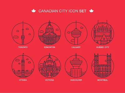 Canadian City Icon Set canada city drawing icon illustration set vector