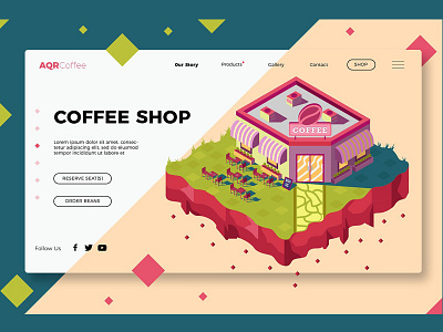 Coffee Shop - Banner & Landing Page banner business coffee shop concept design development flat icon illustration isometric landing landing page page polygon process shop technology vector web app website