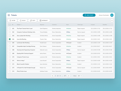 Service management app admin interface management table ticket