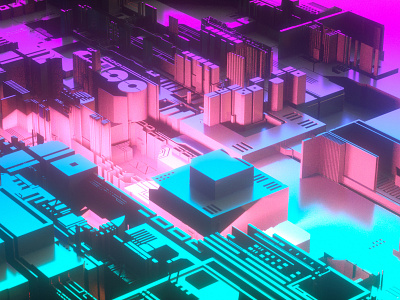 Cyber City 3d c4d cinema4d city daily design displacement hdri motion neon octane refraction render vfx