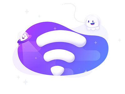 The story of a little jellyfish and a kitten in space default page space star ufo wifi 创作的 华美 扁平 插图 特征 蓝色 设计 运球