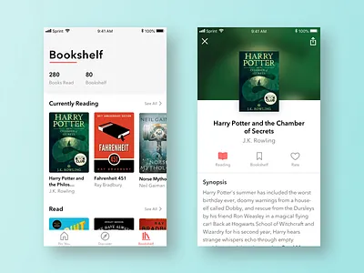 Bookshelf and Details app book book app book details bookshelf interface ios mobile rate recommendations ui ux