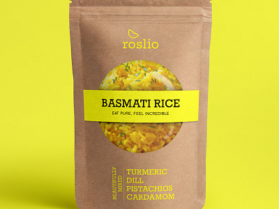 Roslio Vegan Rice Pouch brand assets brand identity branding business company branding company logo design healthy icon identity system logo logo design logo mark modern natural organic professional rice vegan