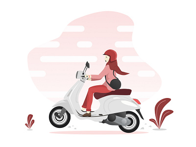 Vespa, my wife's dream art clean design flat girl hijab illustration moslem pink ridding scooter sketch app vespa