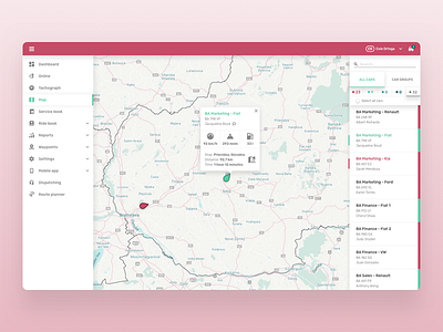 Fleet management app car detail map menu widget