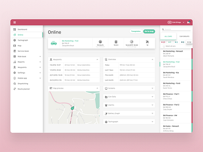 Fleet management app car map online table widget