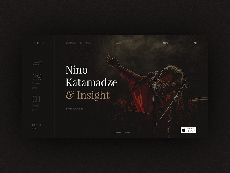 Jazz Artist Website concept concerts dark jazz minimalism music onepage typography ui ux web design website