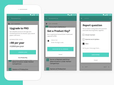 Quill App – Modals android design ed tech education interaction karla learning material design mobile modals ui ux