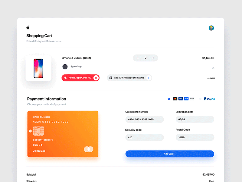 Apple Shopping Cart & Payment Light & Dark apple design free freebie graphic design mockup payment payment app psd ui uiux user interface