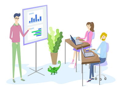 Statistics and the board chameleons deeptheme design drawing illustration isometric sketch slider statistics ui ux webnus website wordpress