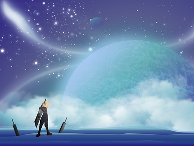 FF7 - Cloud, bis 2d design draw fan art game gradient illustration space stars vector